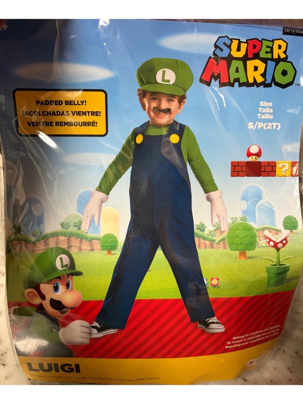 NEW SUPER MARIO LUIGI HALLOWEEN COSTUME KID 2T Child Disguise Movie Cosplay